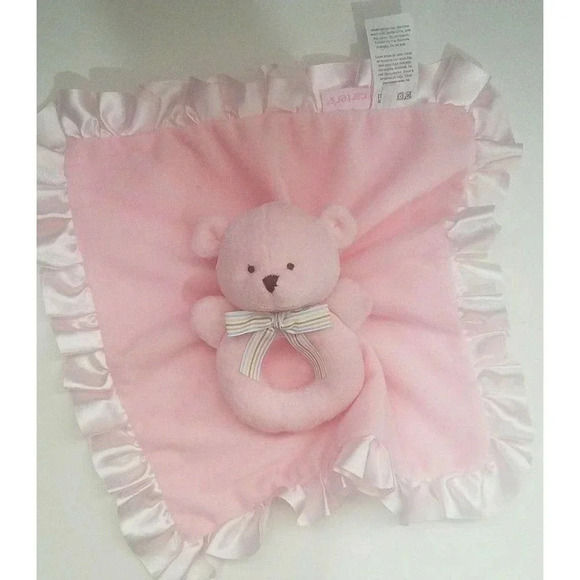 Carter's Plush Teddy Bear Rattle Lovey Security Blanket Pink Satin Trim 13" - Picture 2 of 5